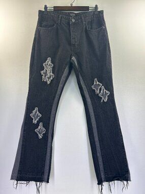 Boohoo MAN Black Distressed Raw Hem Jeans Size 32